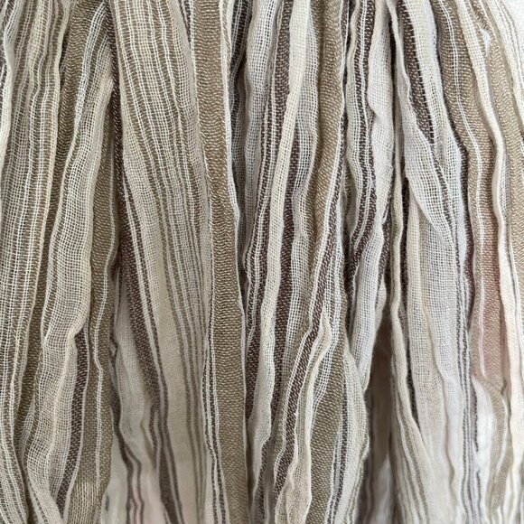 Neutral Lightweight Striped Fringed Wrap/Scarf Tan Cream Blk Sz OS - no tags - Picture 3 of 7